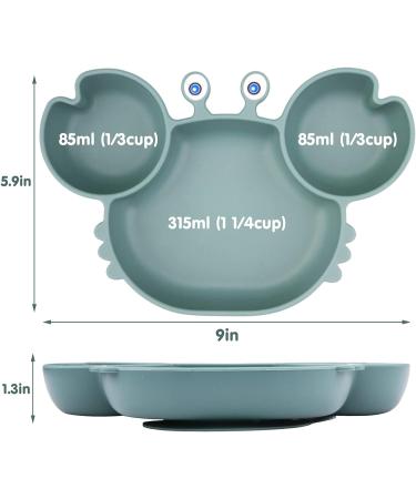 Silicone Suction Baby Plate | Divided Toddler Dishes for Self Feeding | Microwave & Dishwasher Safe | Crab-posy Green - Buy Online on GoSupps.com