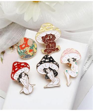 Cute Mushroom Girl Pins Set - 5 Pcs Enamel Lapel Brooches for Backpacks, Clothes, Hats - Cartoon Mushroom Design - Perfect Gift - Buy Online on GoSupps.com