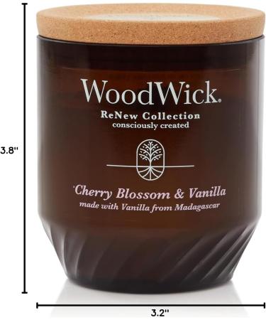 WoodWick Renew Medium Candle - Cherry Blossom & Vanilla | 6oz Plant-Based Soy Wax Upcycled Materials 55 Hours Burn Time - Buy Online on GoSupps.com