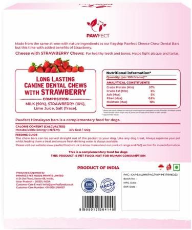 Pawfect Food Himalayan Cheese Dental Chew with Strawberry for Dogs- (Pack of 3) 100% Natural | Long Lasting | Grain Free| Rawhide Free (195 g/ 6.87 oz) Brown - Buy Online on GoSupps.com