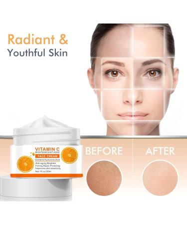 Vitamin C Face Cream with Hyaluronic Acid & Vitamin E - Anti-Ageing Day and Night Cream for Men and Women - Increases Skin Collagen Brightens Moisturises and Plumps the Skin - Buy Online on GoSupps.com