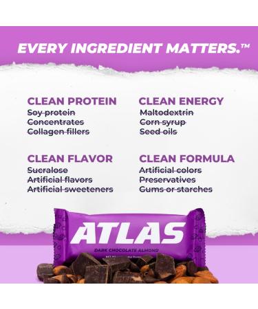 Atlas Bar 20g Protein, 1g Sugar, 0g Seed Oils, 0g Artificial Sweeteners (Dark Chocolate Almond) (24 Count, Dark Chocolate Almond) - Buy Online on GoSupps.com