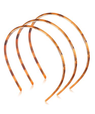 Skinny Plastic Headbands for Women Girls PROUSKY 3 Pieces Plastic Headband With Teeth 3 Color Alice Hair Bands Hair Accessories for Sport Washing Face Light brown Light brwon