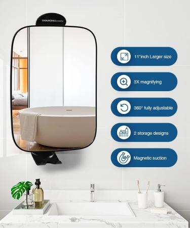 TOUCHBeauty 3X Magnification Shower Mirror with Razor Holder | 360 Swivel Bathroom Accessory | Men & Women | 11 Size | Version 2.0 | Black - Buy Online on GoSupps.com