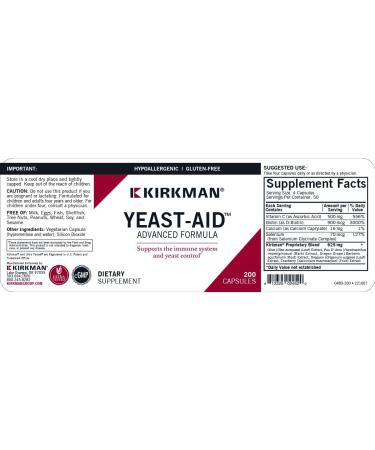 Kirkman Yeast Aid Advanced Formula - 200 Capsules - Supports Yeast Control & Immune System - Hypoallergenic - Buy Online on GoSupps.com