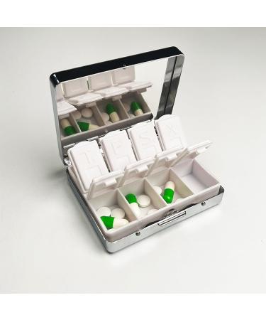 Silver Vintage 7-Day Pill Box Organizer - Cute Travel Metal Pill Case with Mirror | 8 Compartments for Purse - Buy Online on GoSupps.com