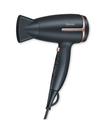 Beurer HC25 Ionic Hair Dryer for Travel with Voltage Switch 1600W Anti Frizz Blow Dryer  Foldable Handle  Lightweight Styler  Nozzle Attachment  Storage Bag  Black and Rose Gold Black/Rose Gold