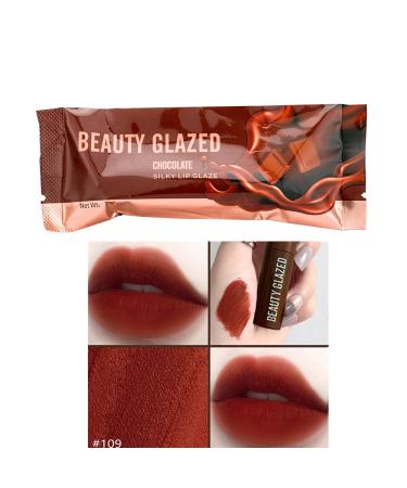 Beauty glazed chocolate lipstick matt lip glaze with matt smooth plush matt excellent waterproof performance lip gloss sexy red lips make-up cosmetics # 109 mokka brown