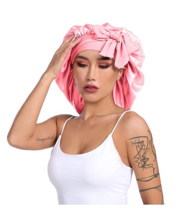 Awegeo Satin Bonnet Silk with Adjustable Straps - Jumbo Size Pink Satin Bonnet for Women with Long Curly Hair - Stretchy Tie Band for Sleeping - Buy Online on GoSupps.com