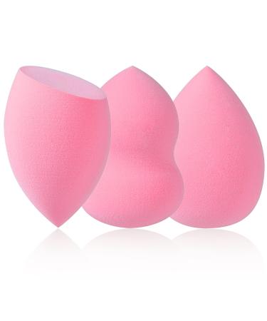 TCPENG Makeup Sponge for Blending Liquid Foundation Cream & Powder - Easy to Clean Super Soft & Non Latex Beauty Blender Concealer Applicator (3 Pack Pink)