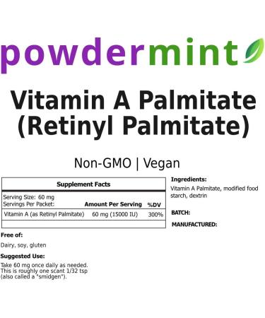 Vitamin A Powder (Palmitate Retinyl Palmitate) 15000 IU - Mint Flavored | Non-GMO Vegan Skin Health | Wrinkle Reduction | Scoop Included | 25g / 0.88oz - Buy Online on GoSupps.com