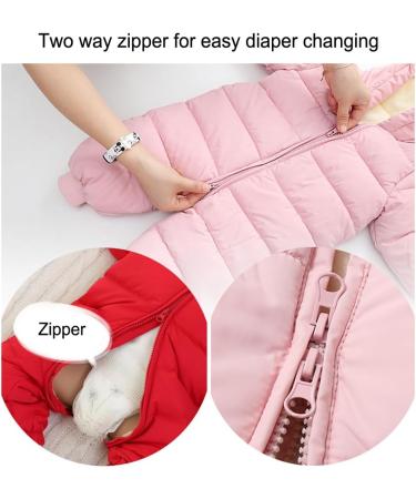 BRONG Baby Snowsuit Winter Coat Pink | Newborn Hooded Fleece Romper 12-18 Months - Buy Online on GoSupps.com
