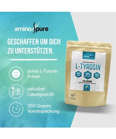 aminopure | Pure Tyrosine Powder | Pure L-Tyrosine Without Additives | Fermentation From Corn (Non-GMO) | 100% Vegan & Lab Tested | 250g - Buy Online on GoSupps.com