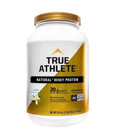 True Athlete Natural Whey Protein - Vanilla Flavor - 20g of Protein per Serving with Added Probiotics for Digestive Health 2.5 Pound Powder for Muscle Recovery and Optimal Performance