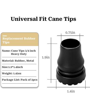 2pcs 3/4 Inch Heavy Duty Walking Stick Rubber Tips - Replacement Ends for Seniors, Crutches, Canes, Hiking Sticks - Buy Online on GoSupps.com