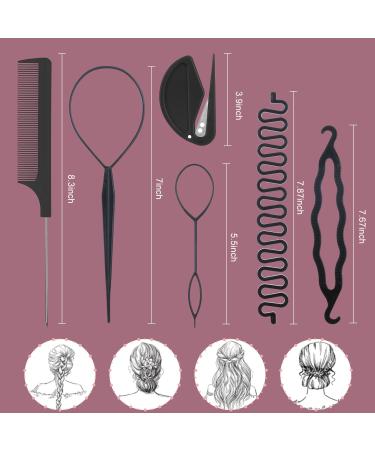 1006 Pcs Hair Loop Tool Set with Topsy Tail, Ponytail Cutter & Metal Pin Comb - Hair Styling Kit with Braiding Tools & 1000 Black Rubber Bands for Women - Buy Online on GoSupps.com