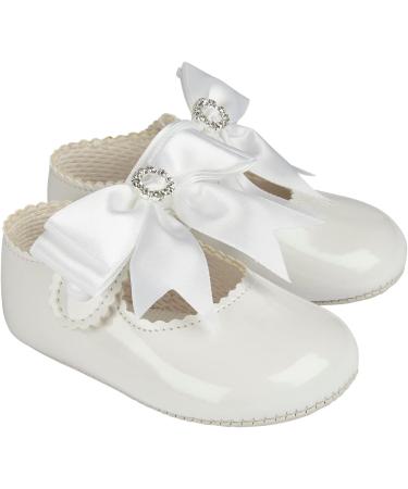 Baypods Baby Girls Soft Sole Pre Walker Shoes with Diamante Bow - White Patent (Size 0 UK) | Handmade in England - Buy Online on GoSupps.com