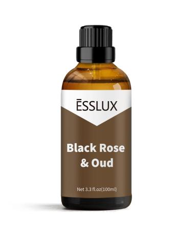 Black Rose & Oud Fragrance Oil ESSLUX Large Single Scented Oils 100 ml (3.3 oz) Aromatherapy Essential Oils for Home for Diffuser Massage Soap Candle Making Scents Black Rose & Oud 3.3 Fl Oz (Pack of 1)