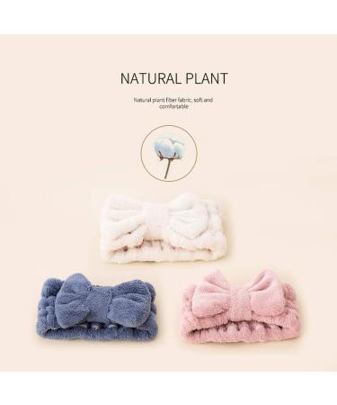 Zocone Makeup Hair Bands - 3pcs Bowknot Headbands | Coral Fleece Spa & Facial Cleaning Set (White Pink Blue) - Buy Online on GoSupps.com
