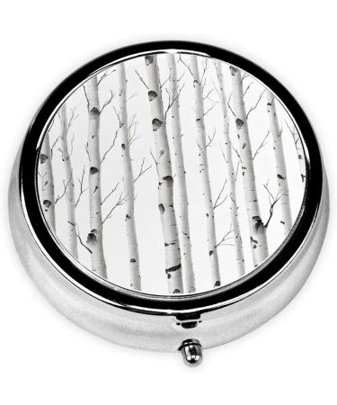 Birch Tree Printed Mini Round Pill Box - 3 Compartment Portable Pill Organizer for Travel Home & Office - Buy Online on GoSupps.com