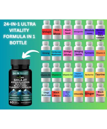 Nour Nutri Health Vitality and Wellness Support Ultra 24 in 1 Supplements Blend Ingredient includeShilajit Black Seed Oil Ashwagandha and More 60 Capsules - Buy Online on GoSupps.com