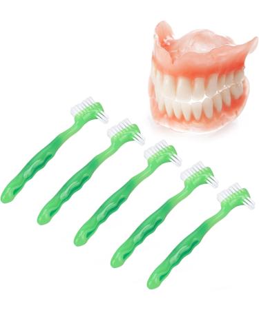 Verdant Touch Denture Brush Set - Professional Portable Double Sided for Elderly - Green 5 Pack | Buy Now for International Shipping - Buy Online on GoSupps.com