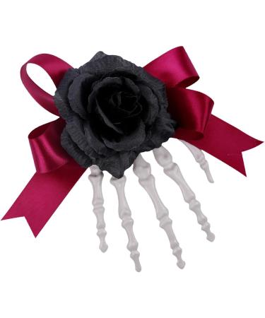 Hand Bone Shape Hair Clip Cute Skull Hand Hair Clip with Bowknot - Skull Hand and Flower Barrettes Bone Claw Hairpins Halloween Claw Hairpin Strong Hold Hair Barrette Black - Buy Online on GoSupps.com