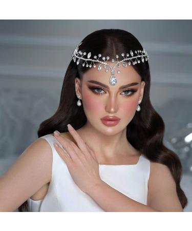 WONRLUA Wedding Hair Accessories for Brides  Rhinestone Forehead Headband  Bridal Headpieces for Wedding Silver