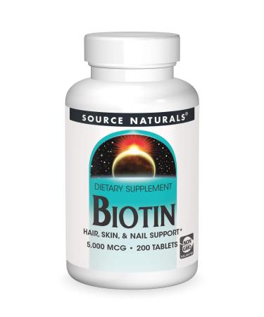 Source Naturals Biotin 5 000mcg High Potency B Vitamin Nutrients Support Healthy Hair Skin & Nails - Maximum Strength Biotin Deficiency Supplement - 200 Tablets