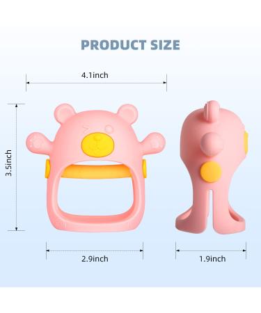 Fu Store Bear Baby Teething Toy Set - Silicone Chew Toys for Breastfeeding Babies, Includes Finger Toothbrushes - Yellow/Pink - Buy Online on GoSupps.com