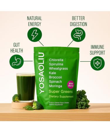 YOSAOLIU Chlorella Super Green Powder Barley Grass Kale Wheat Grass & Mixed Green Blend 30 Servings Non GMO 8006MG Daily Use - Buy Online on GoSupps.com