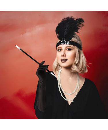 AOT 1920s Flapper Headband Set Vintage Feather Headpiece with Necklace Cigarette Rod and Long Black Gloves 20s Theme Party Accessories for Women Costume Prom Wedding Carnival Party Party Accessory Set - Buy Online on GoSupps.com