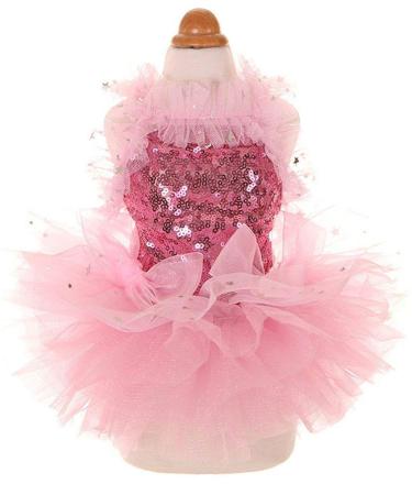 MaruPet Fashion Sweet Puppy Dog Blingbling Princess Skirt Pet Dog Lace Cake Camisole Tutu Dress Pink XXS XXS( Back:5.5" Chest:9.0") A-Pink