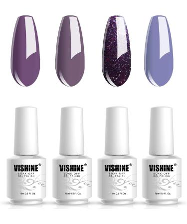 Vishine Glitter Purple Gel Nail Polish Set 4 Colors Purple Shade Gel Polish Kit Soak Off UV Lavender Nail Gel Polish 15ml - Buy Online on GoSupps.com