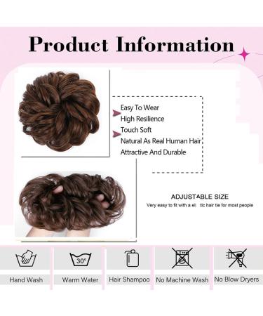 Messy Bun Hair Extensions with Rubber Band - Large Curled Synthetic Hair Parts (4/30# - Dark Brown & Light Auburn Mix) - Buy Online on GoSupps.com