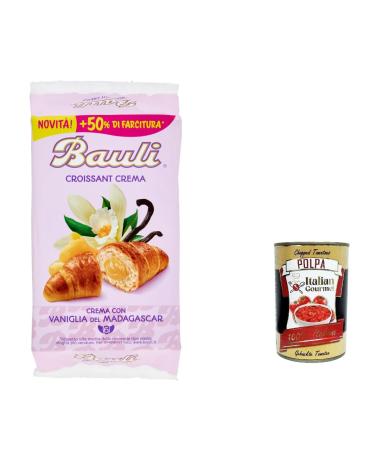 Italian Gourmet E.R. Bauli Cornetti Croissant brioche Set of 3 cookies with Madagascar vanilla custard cream 6 x 50 g Italy + Italian Gourmet Pulp 400 g