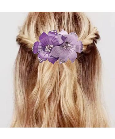 Chicmo 2-Pack Women's Acrylic Flower Barrette Set - Floral Colorblock Hair Clips with Rhinestones - Elegant Party Accessories (Purple & Blue) - Buy Online on GoSupps.com