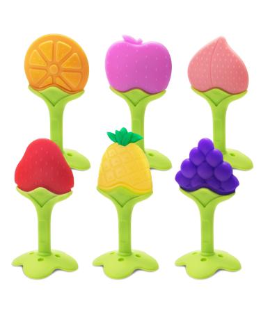 6 Pack Baby Teething Toys for Newborn Infant BPA Free Freezer Safe Silicone Fruit Baby Teethers Soothe Babies Gums Set for Babies 0-6 Months 6-12 Months