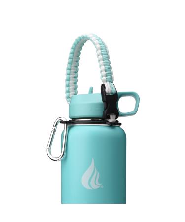 HYDRO CELL Wide Mouth Paracord Handle - Strap Carrier with Safety Ring and Carabiner. Compatible with 14, 18, 24, 32, 40, and 64 oz Stainless Steel Water Bottles Teal/White