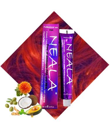 Professional whisk without ammonia and free from PPD and MEA - F64 copper red - intensive orange special for wicks - Neala 100 ml.