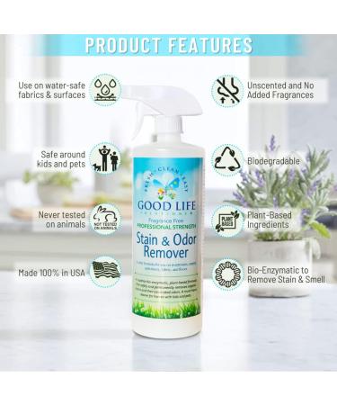 Good Life Solutions Natural Odor and Stain Remover Spray - Eco-Friendly Cleaner for Home, Carpet, Upholstery - Child and Pet Safe - 1 Gallon - Buy Online on GoSupps.com