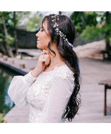 EASEDAILY Silver Leaf Flower Bride Wedding Hair Vine with Pearl Accents - 15.7inch Headpiece for Women and Girls - Buy Online on GoSupps.com