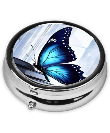 Blue Butterfly Mini Round Pill Box | 3 Compartment Medicine Organizer for Travel & Home Use - Buy Online on GoSupps.com