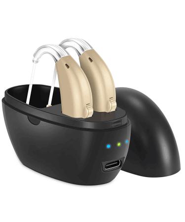 Hearing Aids for Senior, Rechargeable Hearing Aids with Noise Cancelling, Hearing Aids Amplifier (Pair) for Adults Hearing Loss with Volume Control Charging Box1