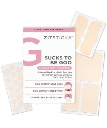ZitSticka Sucks to be Goo Hydrocolloid Pimple Patches | 18 Goo Getter Spot Dots 2 Nose Pore Strips 3 Body Patches | Acne Treatment with Salicylic Acid Niacinamide Tea Tree - Gift Set 23 Count (Pack of 1) Sucks to be Goo