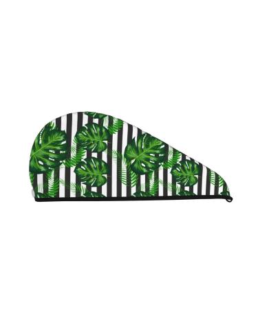 Hair Towel Wrap Hair Drying Towel with Button Towel Turban Head Towel to Dry Hair Quickly (Palm Greenery)