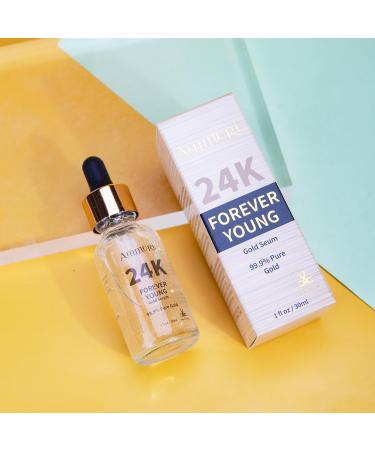 Ammuri Forever Young 24K Gold Serum antiaging antiwrinkles collagen hydrating skin care serum fights pigmentation uneven skin tone and dark circles 30 ml - Buy Online on GoSupps.com