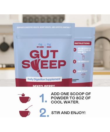 Gut Sweep - Daily Digestion Supplement - Psyllium Husk Fiber - Supports Appetite Control - Gluten Free & Plant Based - Keto & Paleo Friendly - 40 Servings - Mixed Berry - Buy Online on GoSupps.com