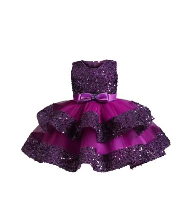 Miipat Baby Girl Dress Tulle Sequin Sleeveless Princess Toddler Girl Party Dresses Formal Flower Girls Birthday Wedding Pageant Dress 4-5 Years Purple