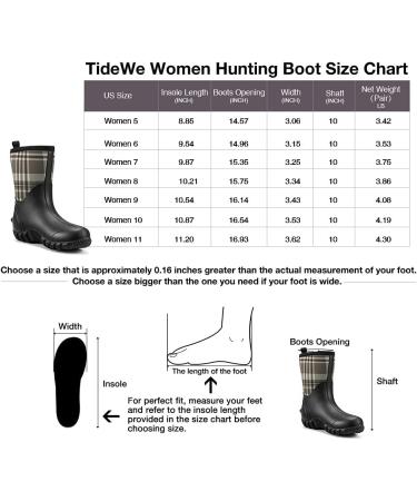 TIDEWE Women's 5.5mm Neoprene Insulated Rubber Boots - Waterproof Mid Calf Hunting Boots for Farming, Gardening, Fishing - Black Plaid - Size 9 - Buy Online on GoSupps.com